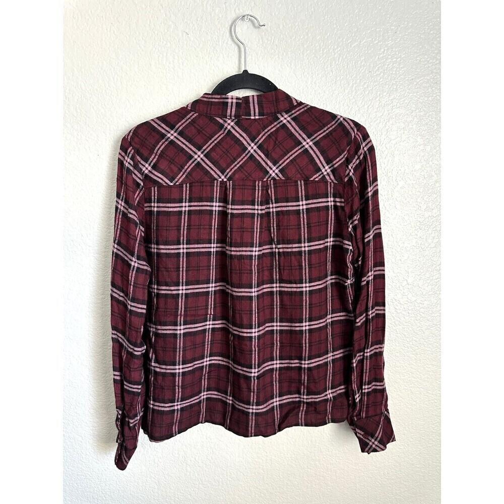 Anthropologie Cloth & Stone Blouse Women's Size Small Plaid Drape Wrap Front Top - Picture 2 of 6